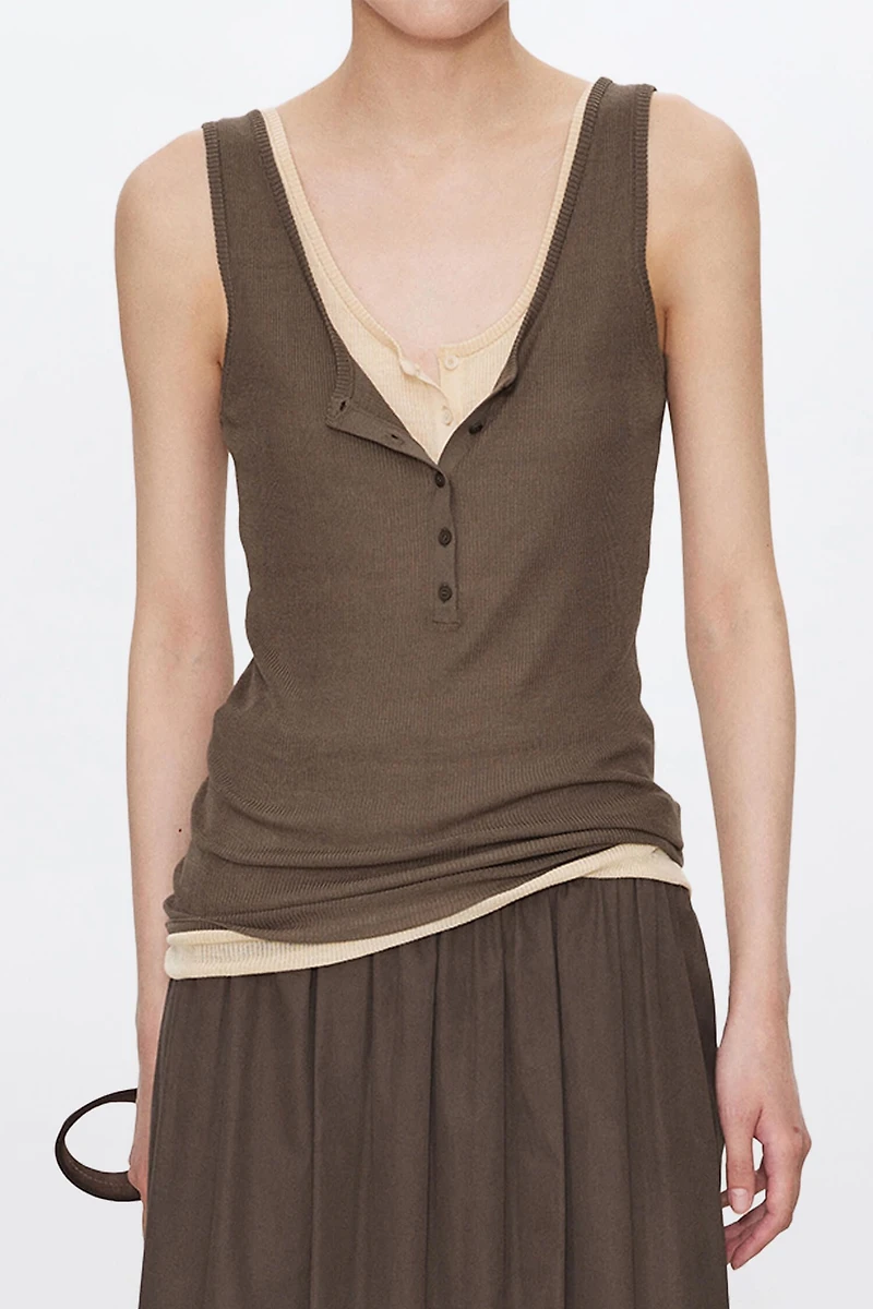 Lightweight Silk-Cotton U-Neck Tank Top