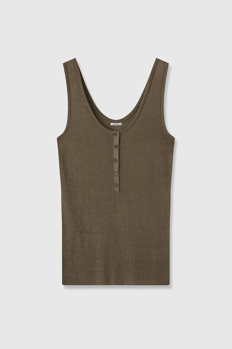 Lightweight Silk-Cotton U-Neck Tank Top