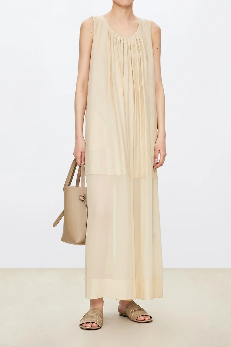 Linen and Silk Layered Pleated Dress