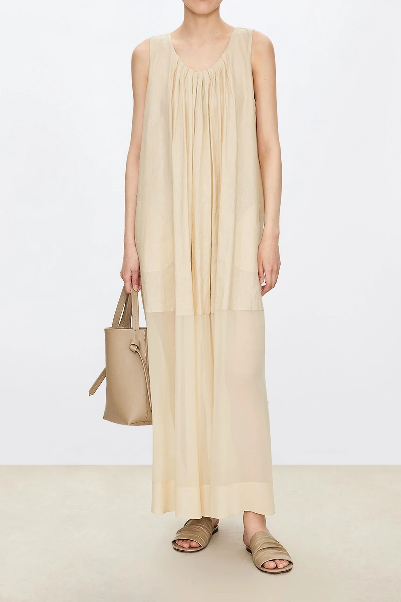 Linen and Silk Layered Pleated Dress