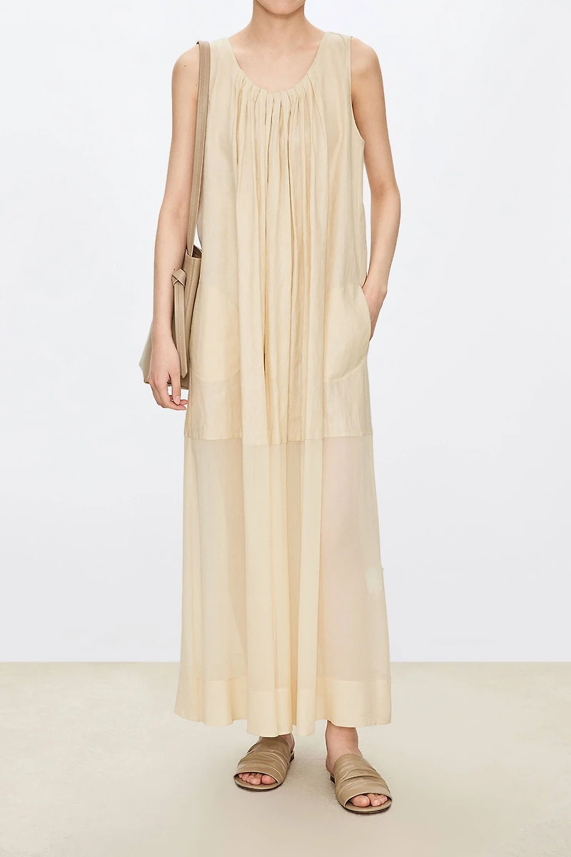 Linen and Silk Layered Pleated Dress