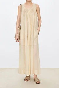 Linen and Silk Layered Pleated Dress