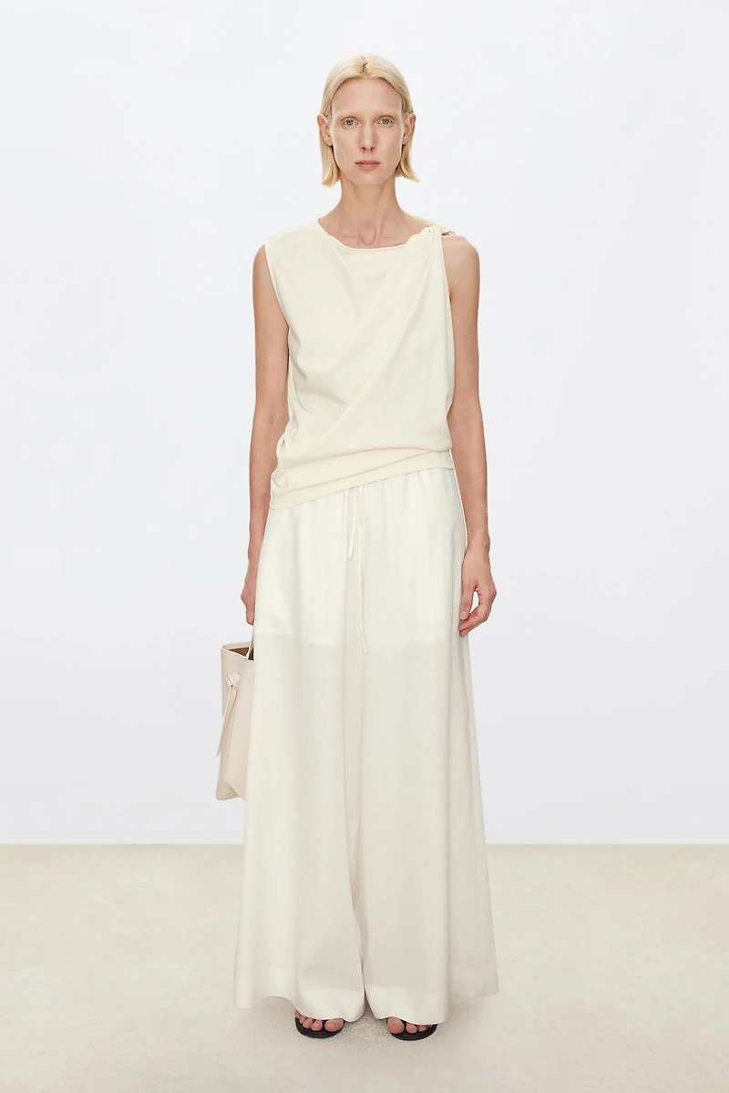 Linen Elastic Waist Wide-Leg Trousers