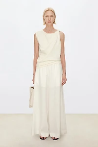 Linen Elastic Waist Wide-Leg Trousers