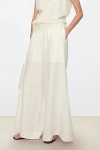 Linen Elastic Waist Wide-Leg Trousers