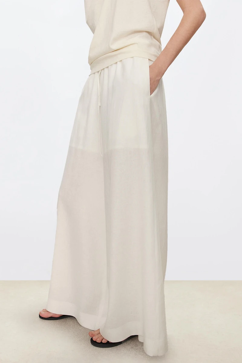Linen Elastic Waist Wide-Leg Trousers