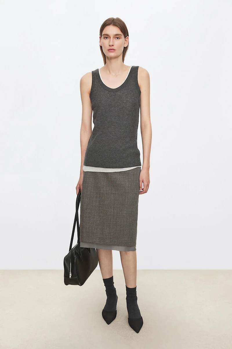 Linen-Wool Blend Midi Skirt