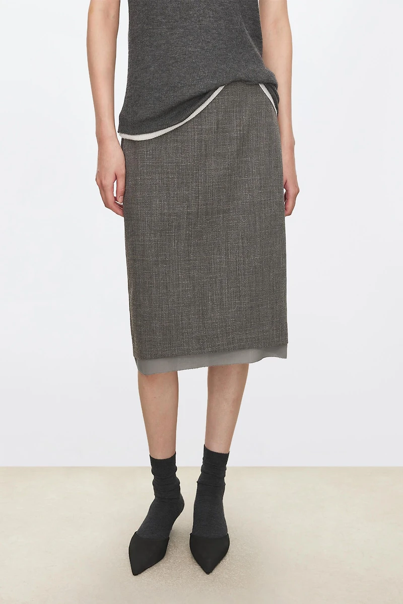 Linen-Wool Blend Midi Skirt