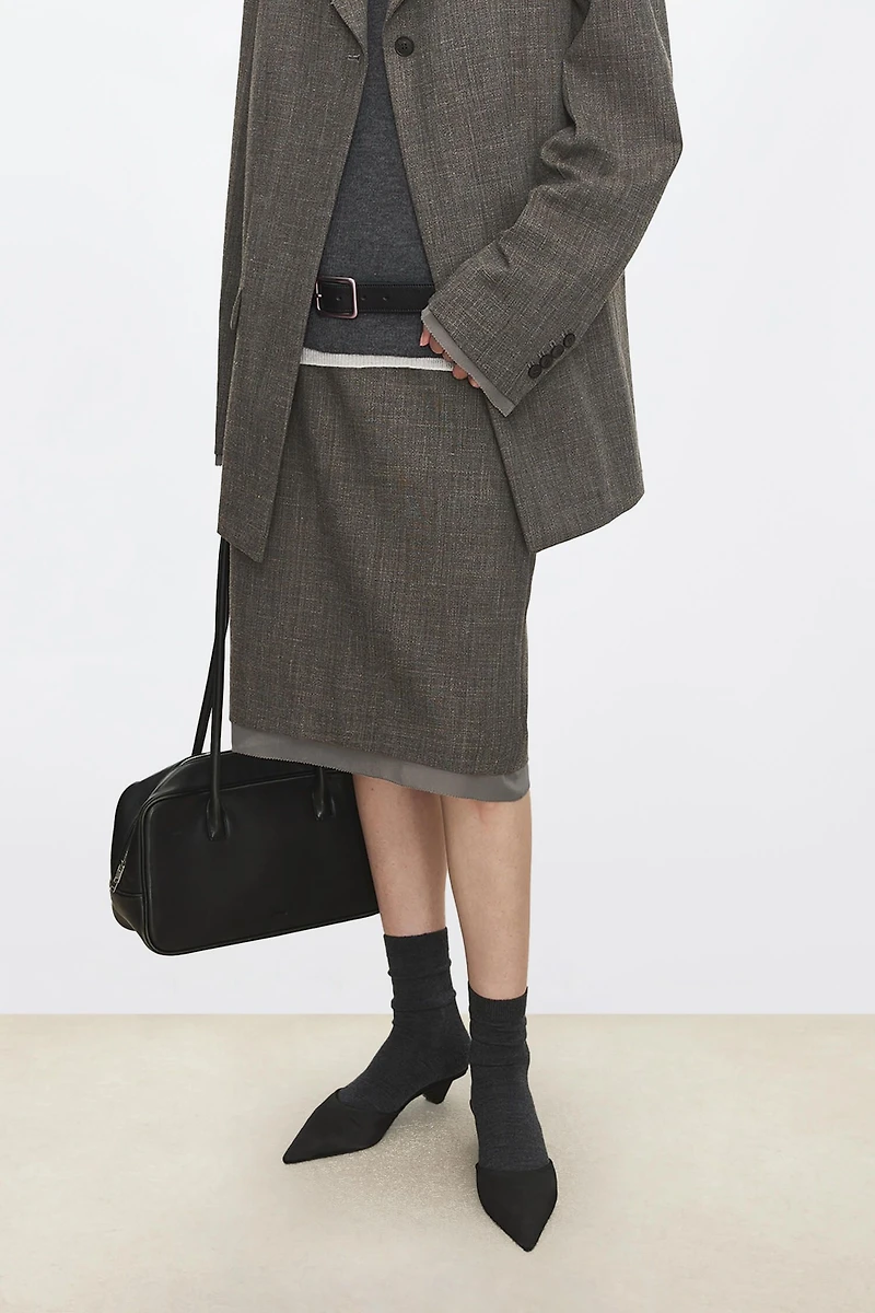 Linen-Wool Blend Midi Skirt