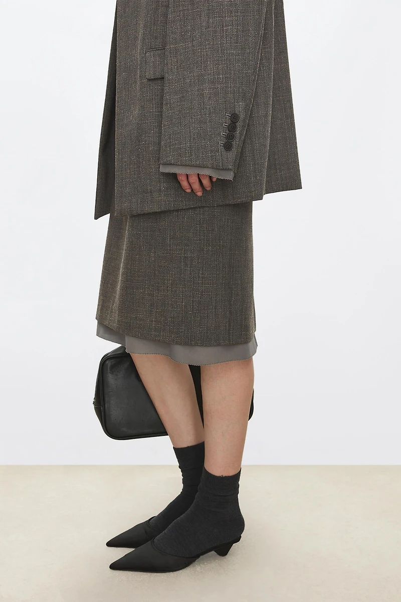 Linen-Wool Blend Midi Skirt