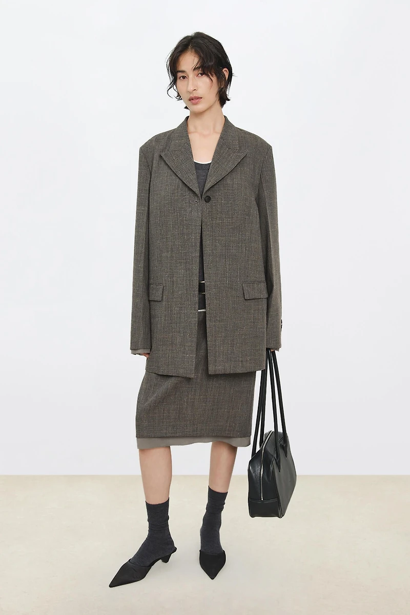Linen-Wool Blend Notched Lapel Blazer
