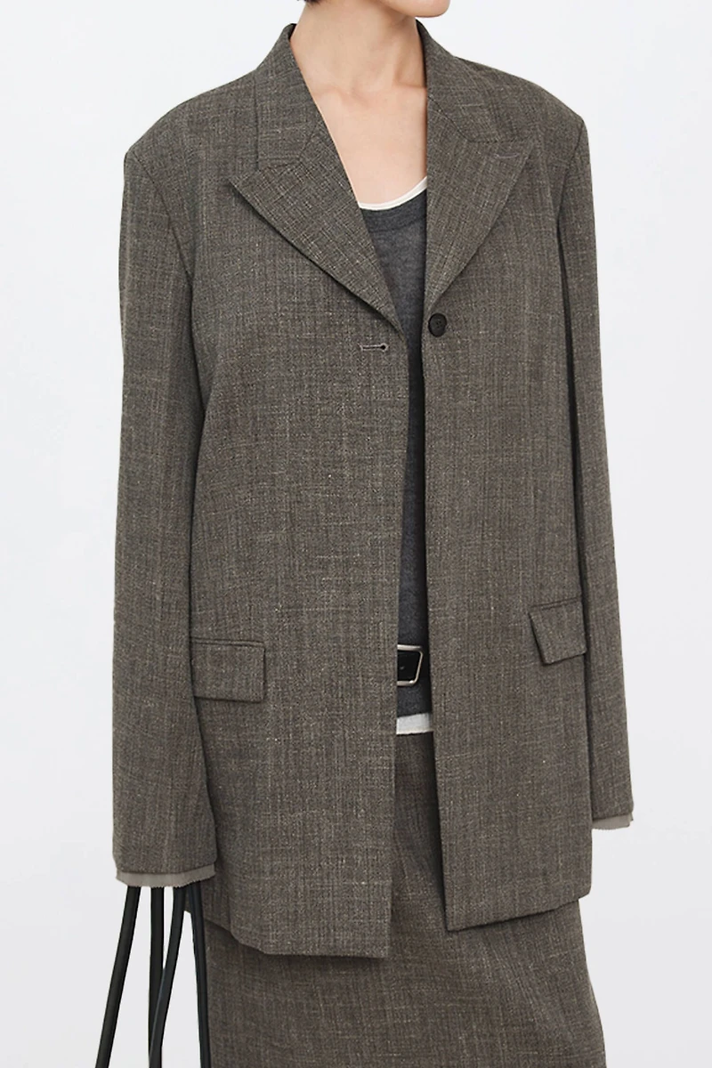 Linen-Wool Blend Notched Lapel Blazer