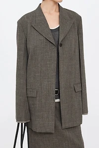 Linen-Wool Blend Notched Lapel Blazer