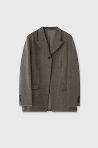 Linen-Wool Blend Notched Lapel Blazer