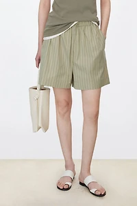 Long Staple Cotton Poplin Striped Elastic Waist Shorts
