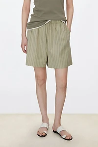 Long Staple Cotton Poplin Striped Elastic Waist Shorts