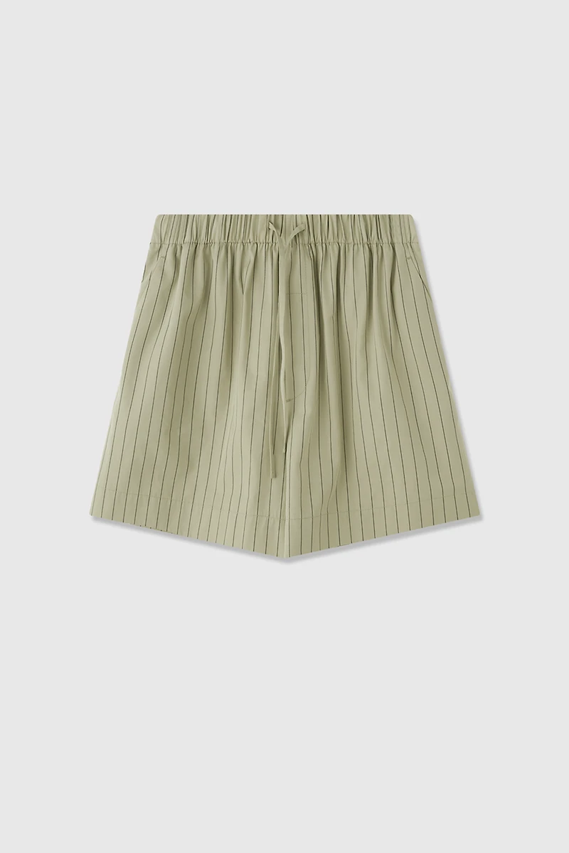Long Staple Cotton Poplin Striped Elastic Waist Shorts