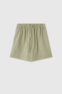 Long Staple Cotton Poplin Striped Elastic Waist Shorts