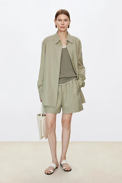 Long Staple Cotton Poplin Striped Oversized Shirt
