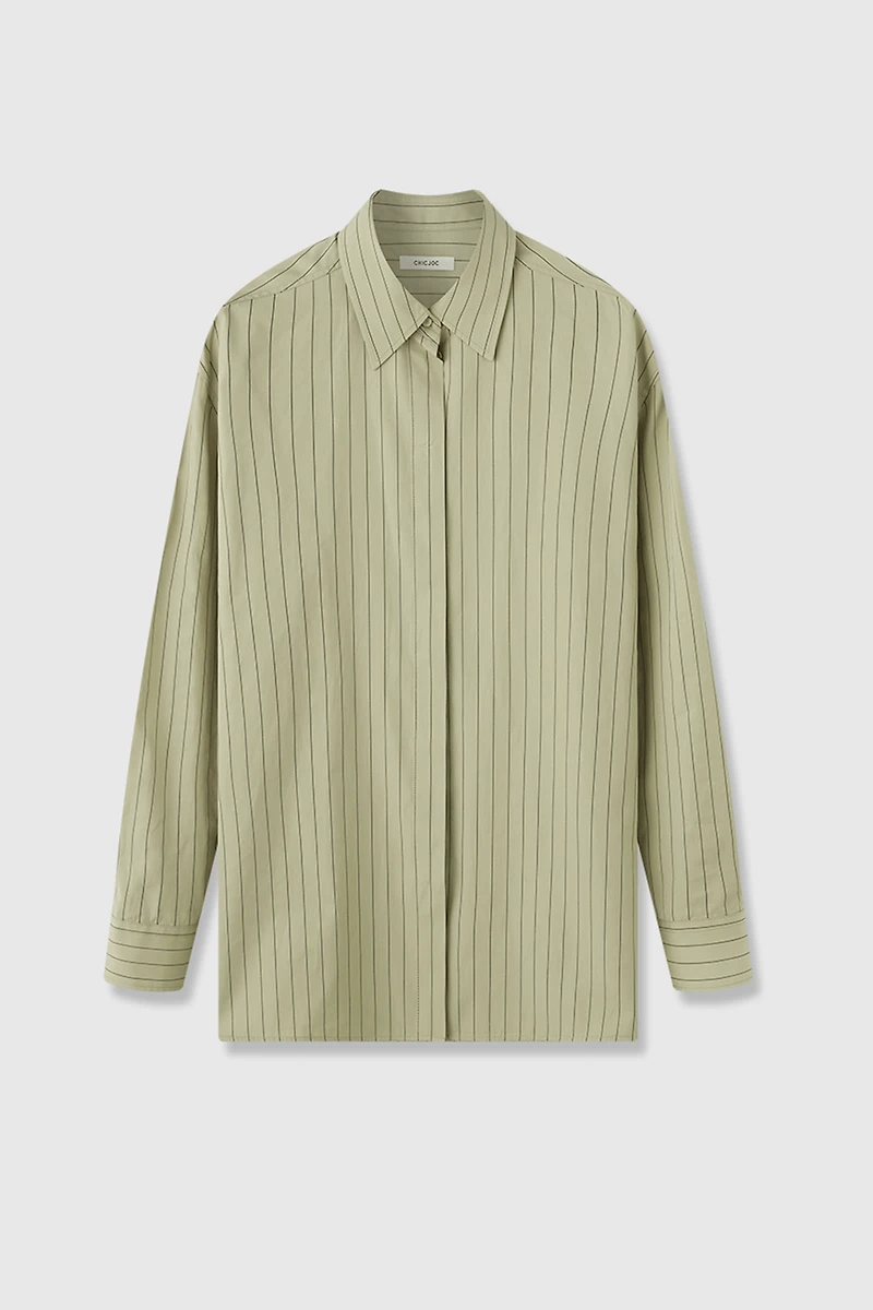 Long Staple Cotton Poplin Striped Oversized Shirt