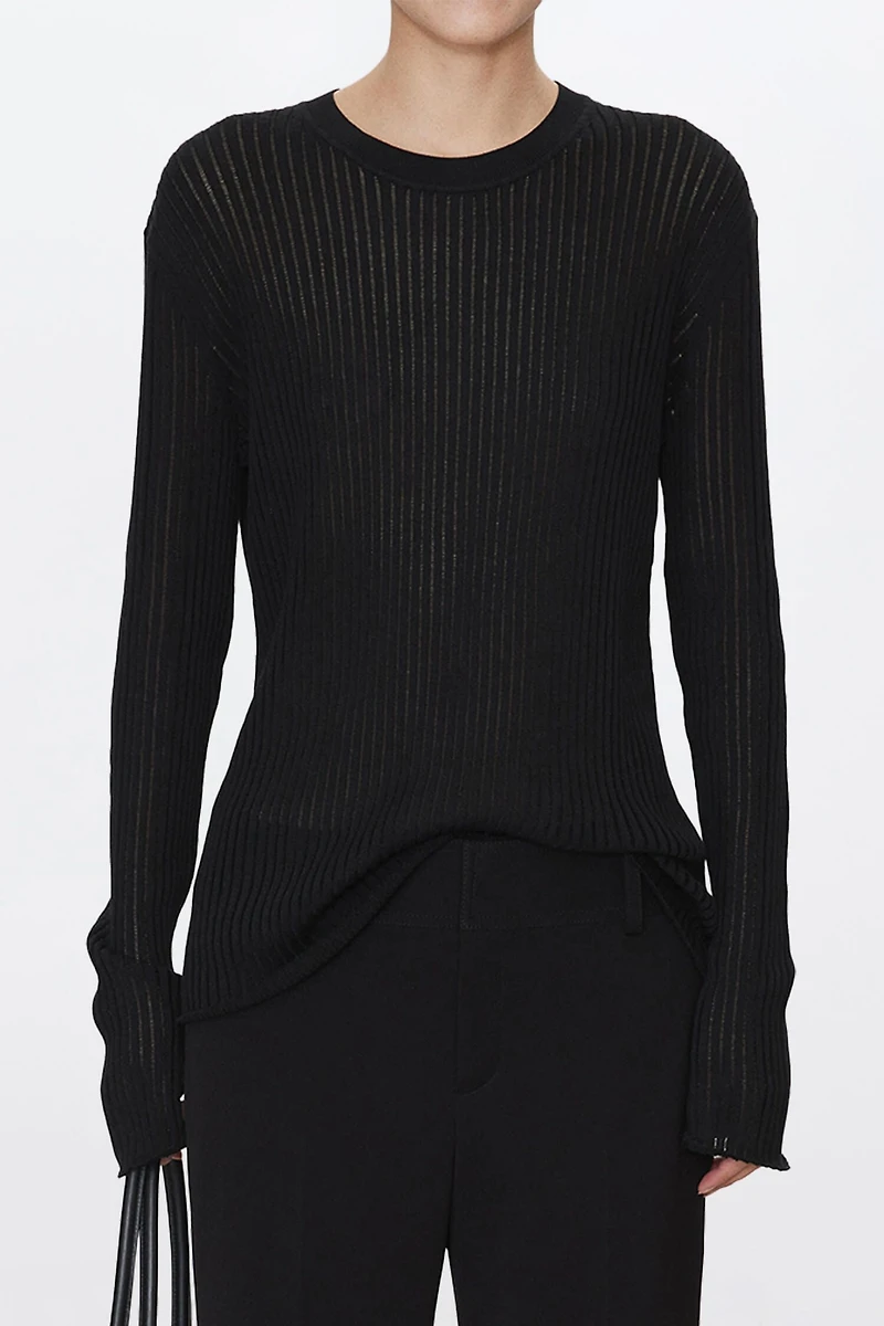 Long Staple Cotton Vertical Stripe Round Neck Base Top