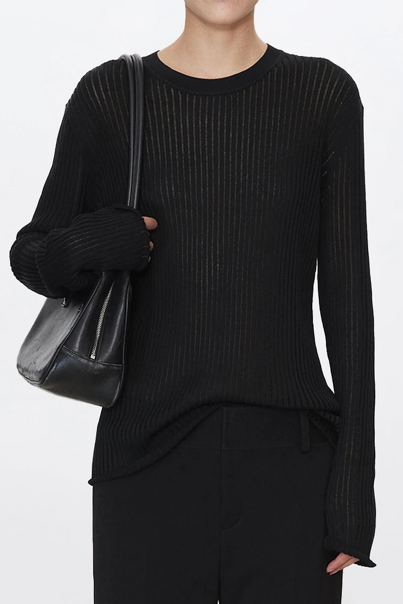 Long Staple Cotton Vertical Stripe Round Neck Base Top