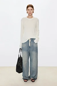 Long Staple Cotton Vertical Stripe Round Neck Base Top