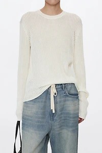 Long Staple Cotton Vertical Stripe Round Neck Base Top