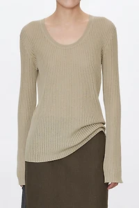 Long Staple Cotton Vertical Stripe U-Neck Base Top