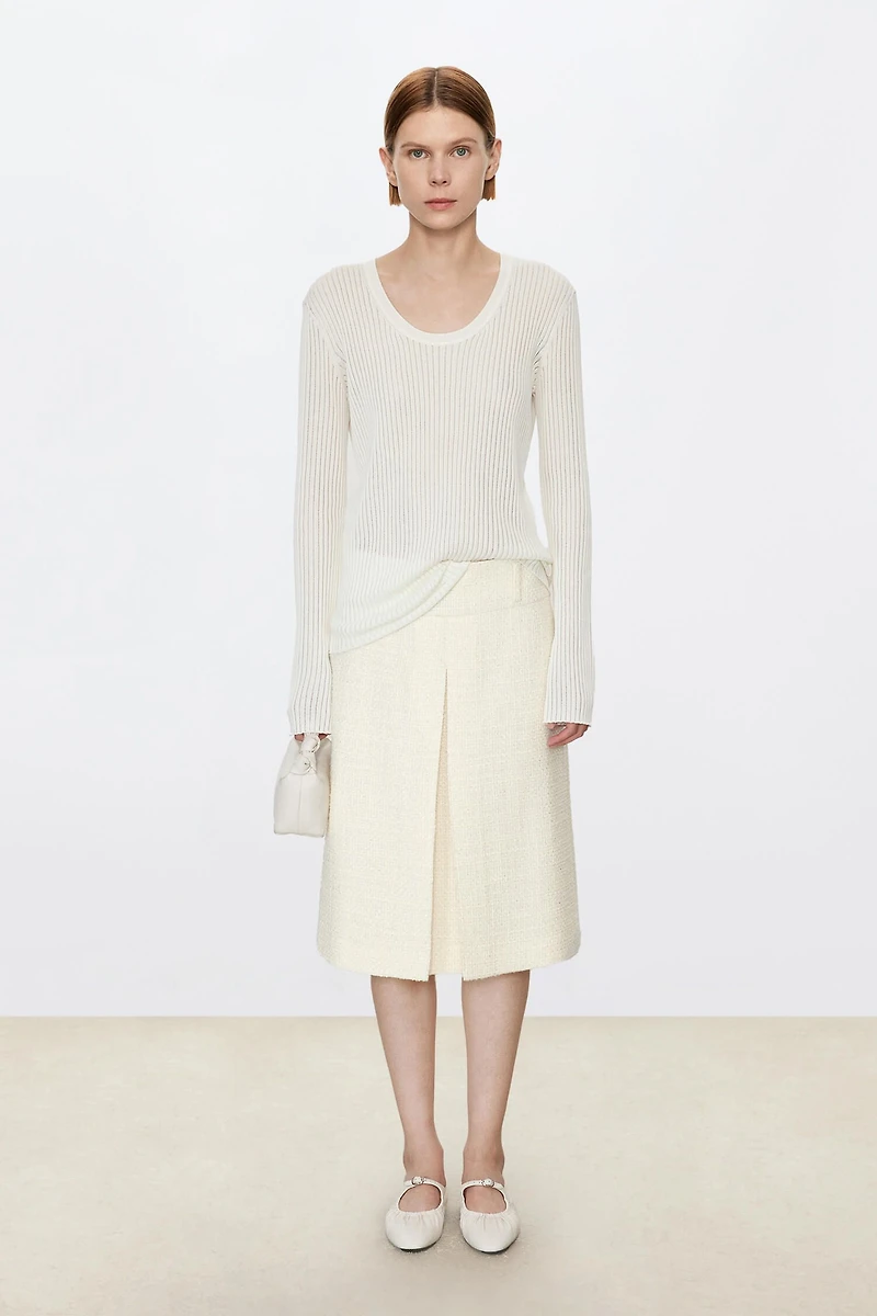 Long Staple Cotton Vertical Stripe U-Neck Base Top