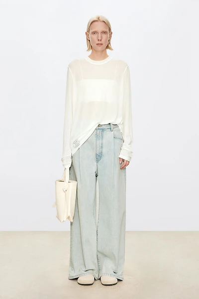 Low-Crotch Pleated Denim