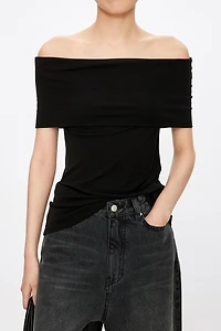 Luxe Silk Knit Off-Shoulder Top