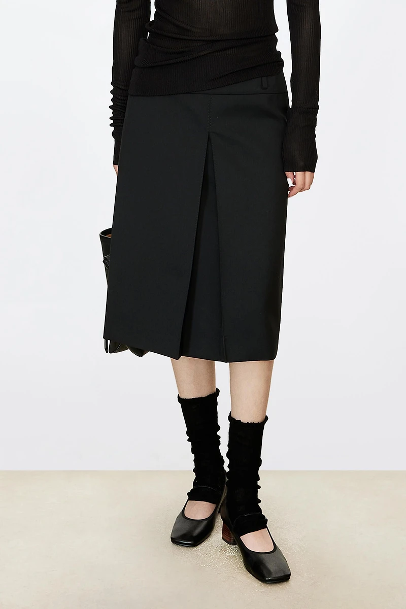 Marzotoo Fine Wool Single Pleat Midi Skirt