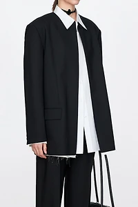 MARZOTTO Contrast-Color Raw Edge Round Neck Blazer