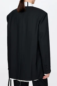 MARZOTTO Contrast-Color Raw Edge Round Neck Blazer