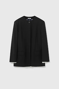 MARZOTTO Contrast-Color Raw Edge Round Neck Blazer