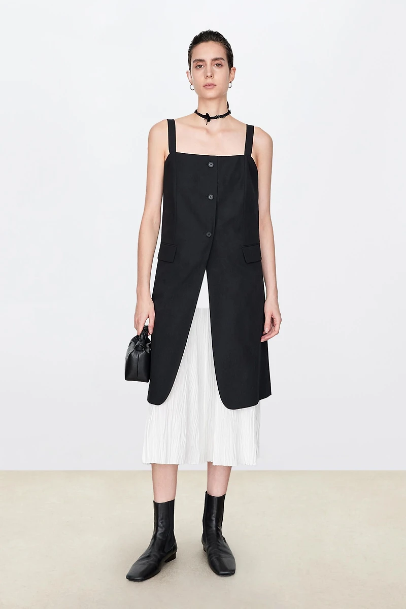 MARZOTTO Deconstructed Wool-Silk Layered Vest Dress
