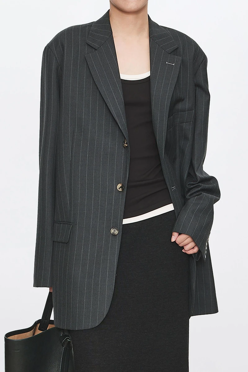 MARZOTTO Wool Striped Structured Blazer
