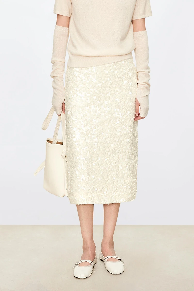 Matte Beaded Embroidered Velvet Midi Skirt