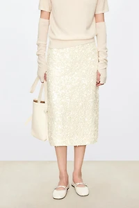 Matte Beaded Embroidered Velvet Midi Skirt