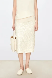Matte Beaded Embroidered Velvet Midi Skirt