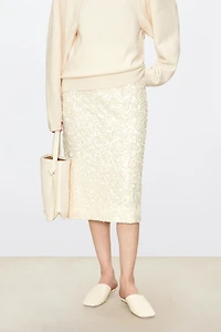 Matte Beaded Embroidered Velvet Midi Skirt