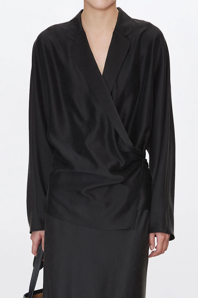 Matte Sand Washed Silk Slant Placket Shirt