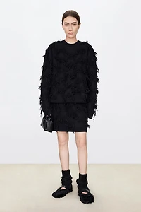 Merino Wool Waterfall Fringe Jacquard Mini Skirt