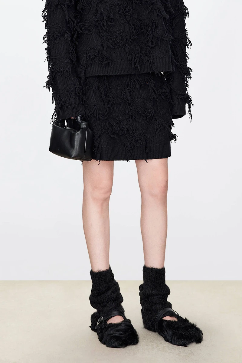 Merino Wool Waterfall Fringe Jacquard Mini Skirt