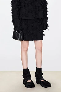 Merino Wool Waterfall Fringe Jacquard Mini Skirt