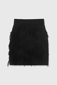 Merino Wool Waterfall Fringe Jacquard Mini Skirt