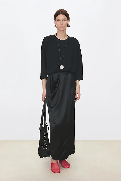 Minimal Pleated Pocket Wrap Skirt