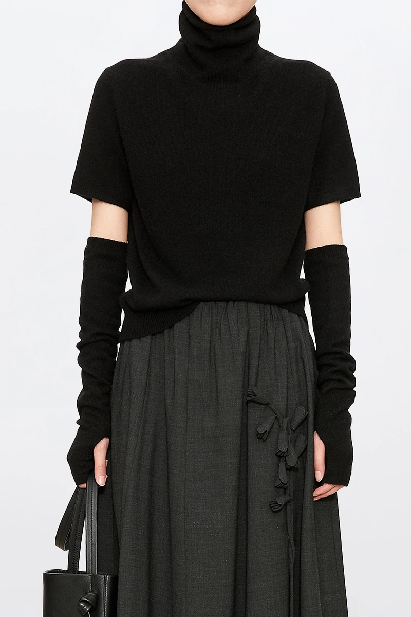 Mulberry Silk Cashmere Turtleneck Short Sleeve