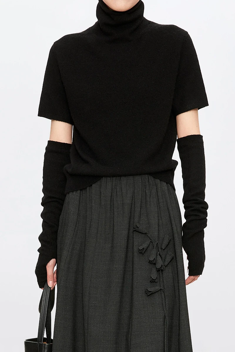 Mulberry Silk Cashmere Turtleneck Short Sleeve